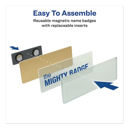 Avery Mighty Badge Name Badge Holder Kit, Horizontal, 3x1, Laser, Gold, PK50 7771171207